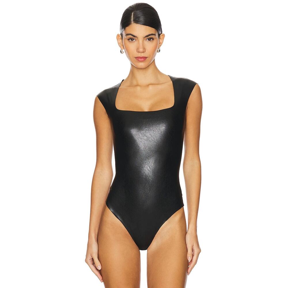 Commando Women's Small Black Faux Leather Cap Sleeve Bodysuit Sexy Goth